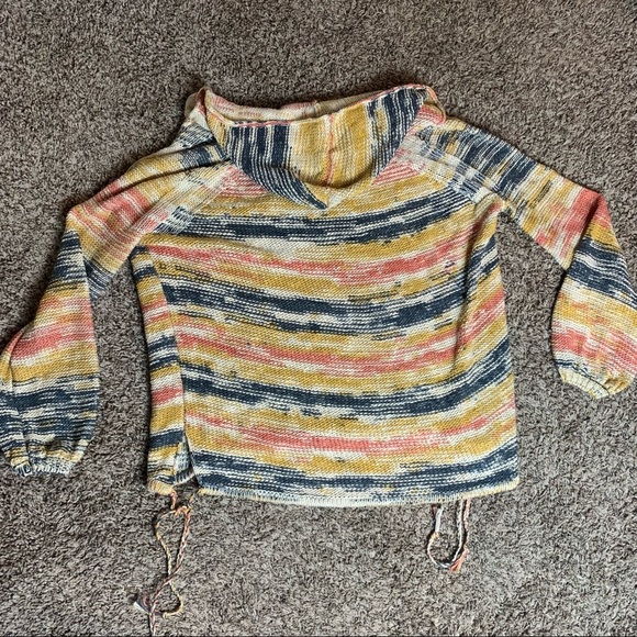 Free People Linen Cotton Women’s  Hooded Long Sleeve Sweater Boho size Medium - Picture 4 of 5